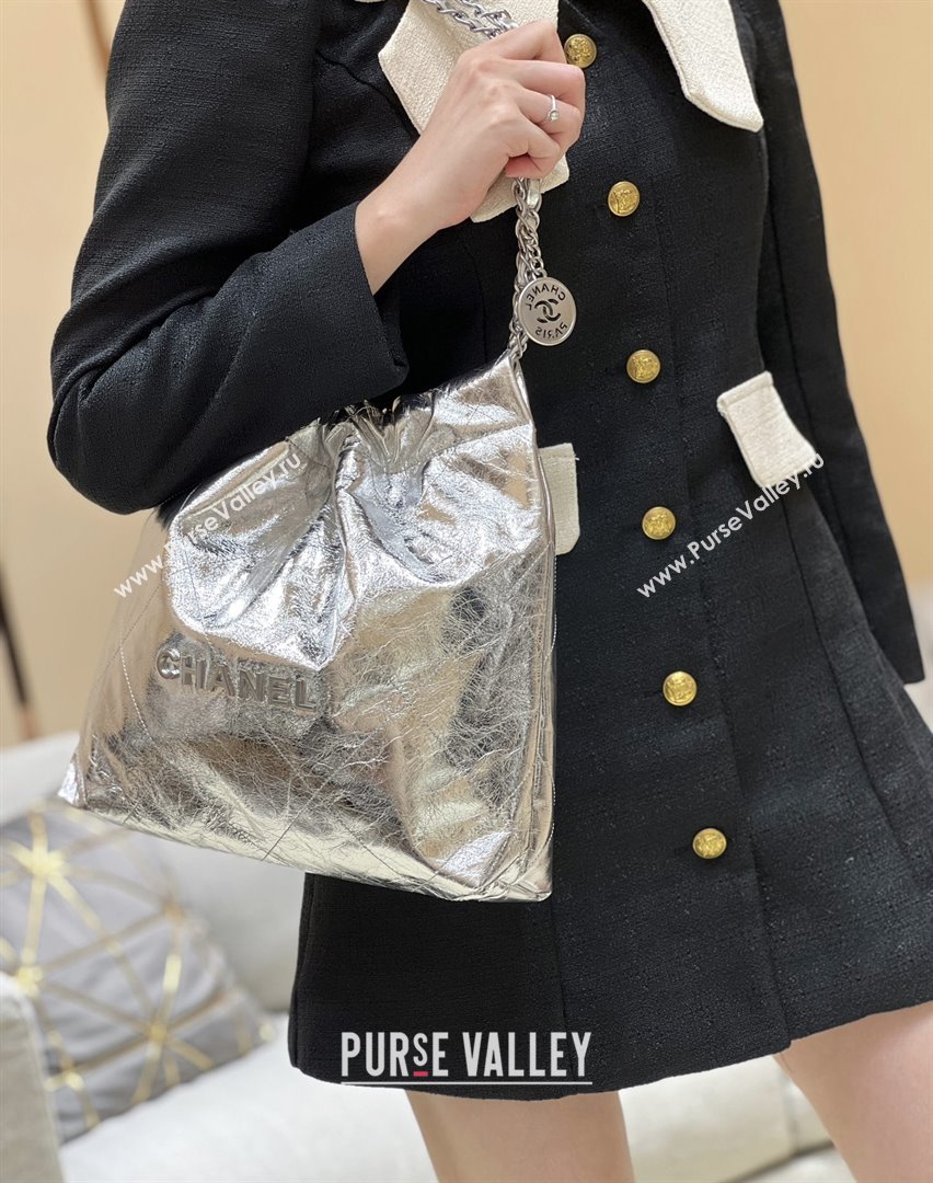Chanel 22 Small Bag in Metallic Calfskin AS3260 Silver 2025 Top Quality (SHUNY-25091105)