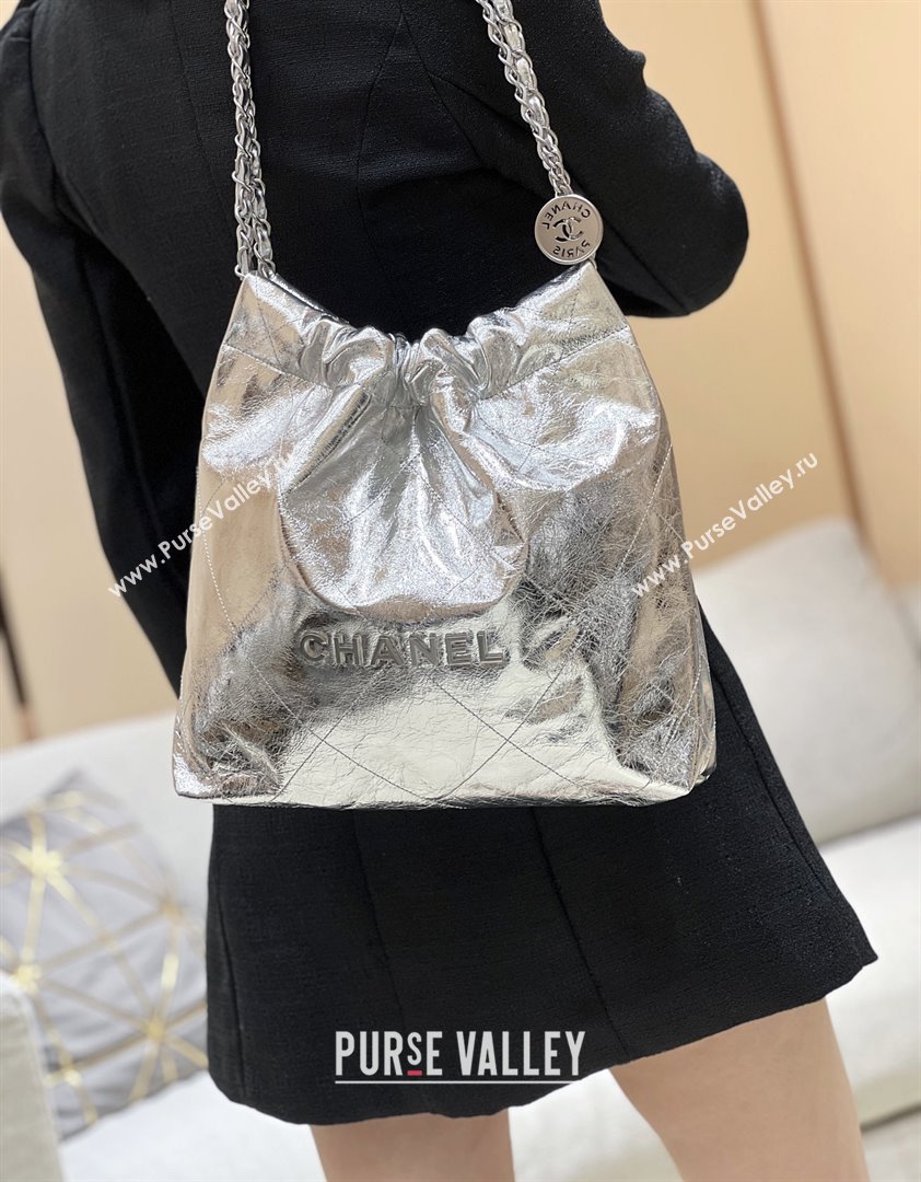Chanel 22 Small Bag in Metallic Calfskin AS3260 Silver 2025 Top Quality (SHUNY-25091105)