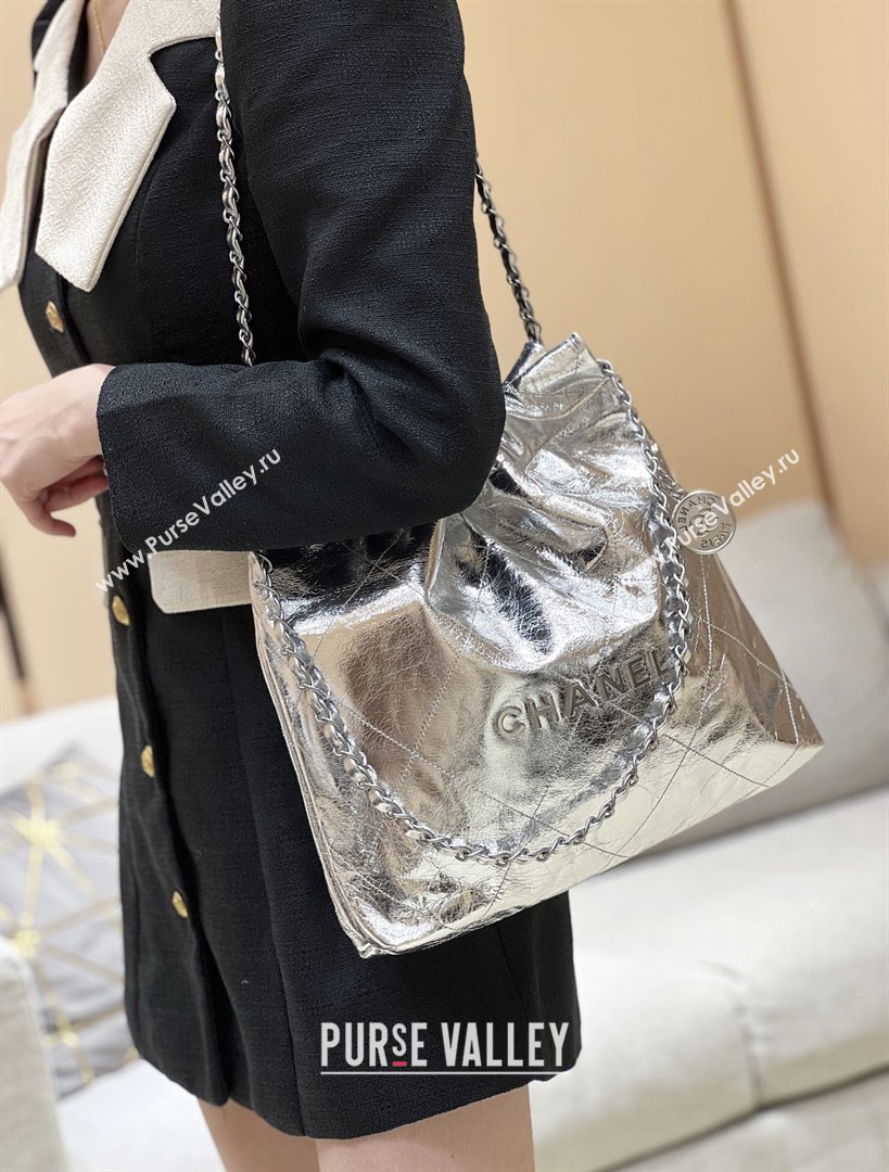 Chanel 22 Small Bag in Metallic Calfskin AS3260 Silver 2025 Top Quality (SHUNY-25091105)