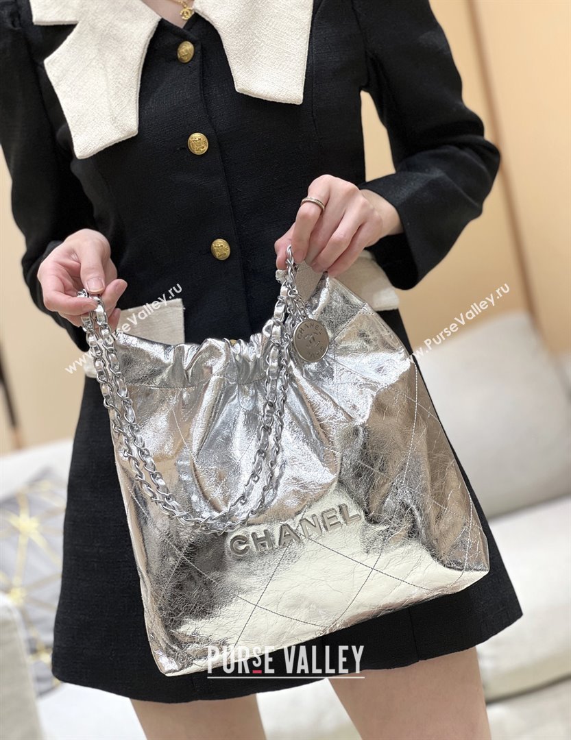 Chanel 22 Small Bag in Metallic Calfskin AS3260 Silver 2025 Top Quality (SHUNY-25091105)
