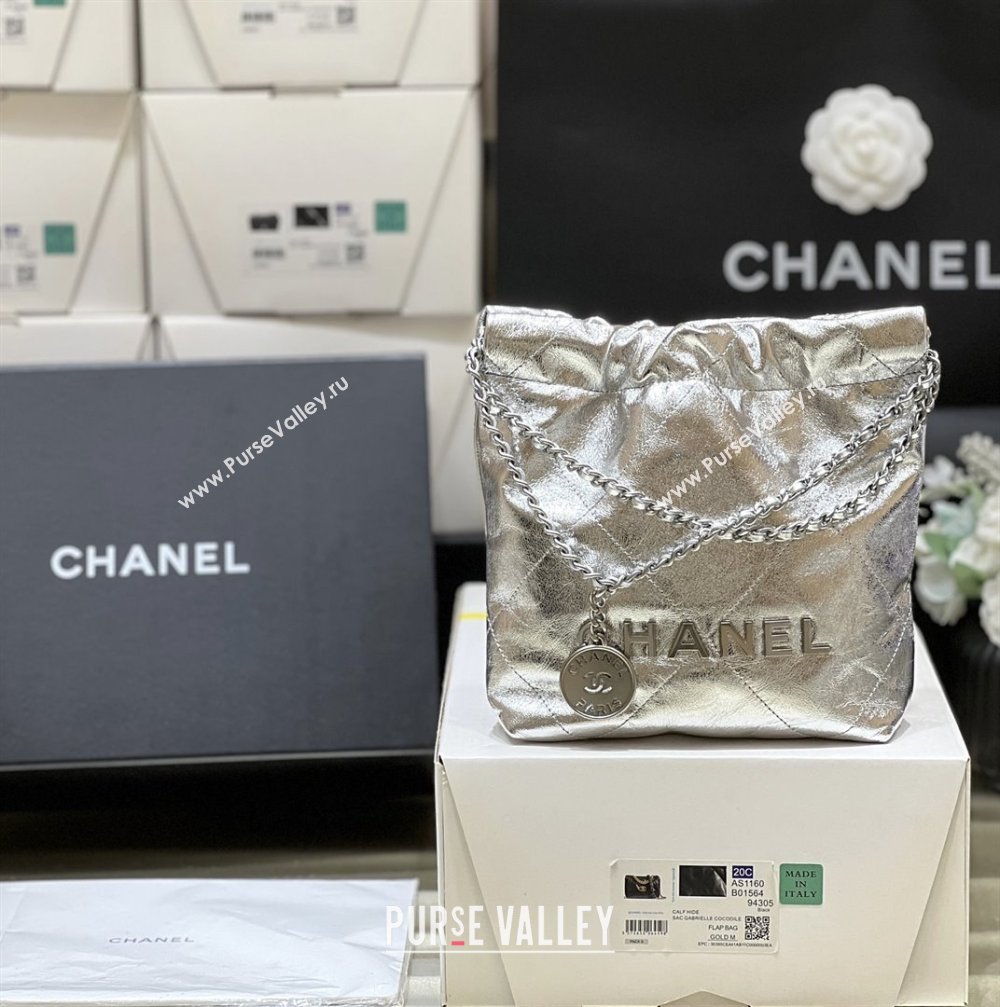 Chanel 22 Mini Bag in Metallic Calfskin AS3980 Silver 2025 Top Quality (SHUNY-25091106)
