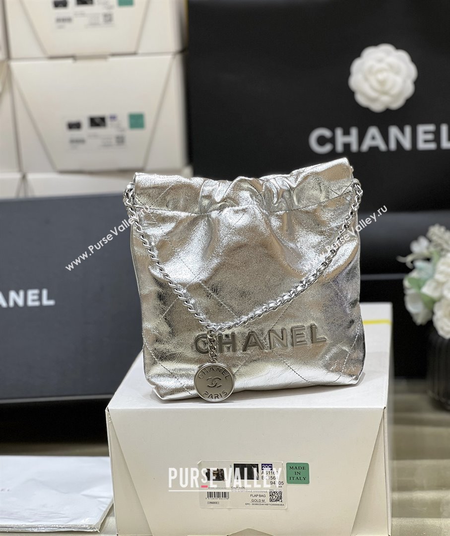 Chanel 22 Mini Bag in Metallic Calfskin AS3980 Silver 2025 Top Quality (SHUNY-25091106)