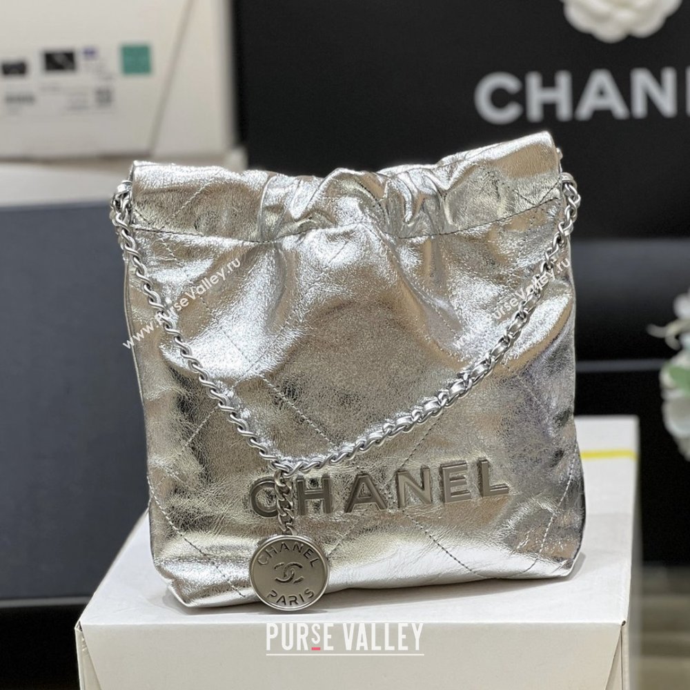 Chanel 22 Mini Bag in Metallic Calfskin AS3980 Silver 2025 Top Quality (SHUNY-25091106)