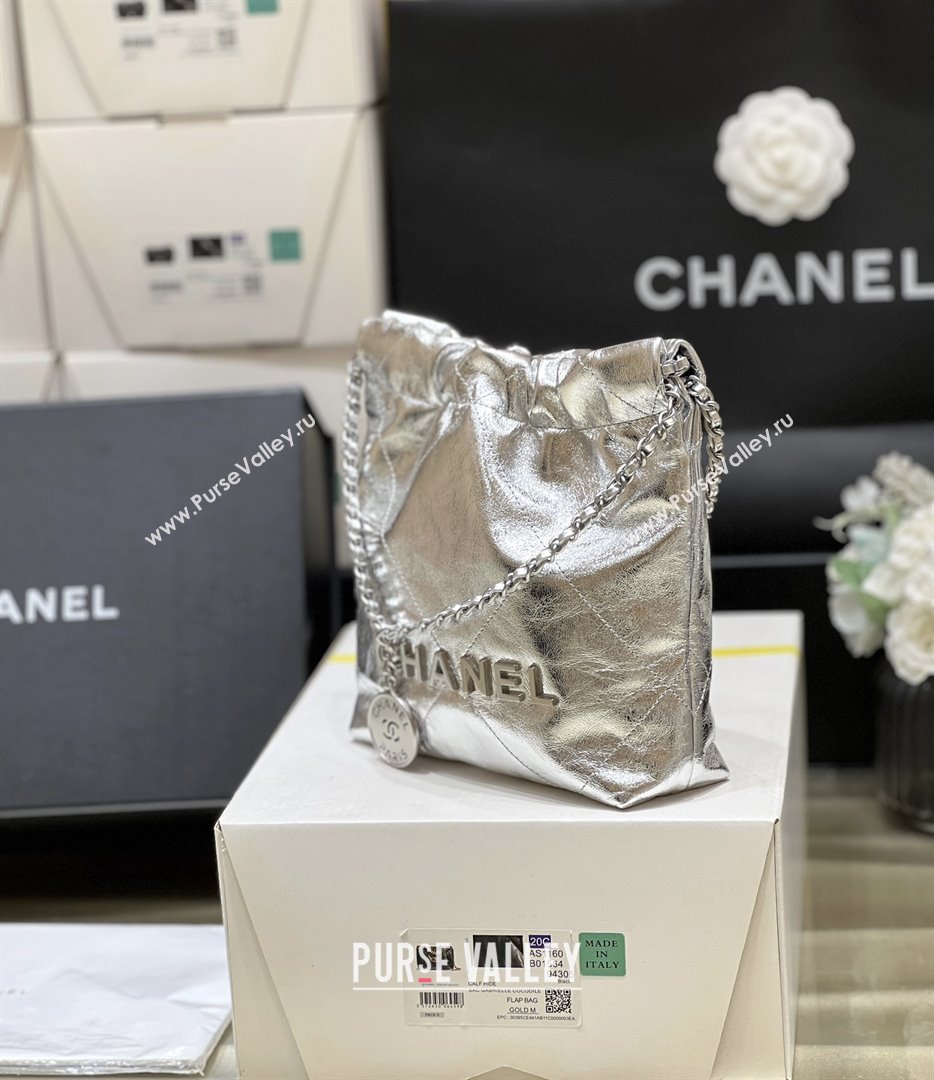 Chanel 22 Mini Bag in Metallic Calfskin AS3980 Silver 2025 Top Quality (SHUNY-25091106)