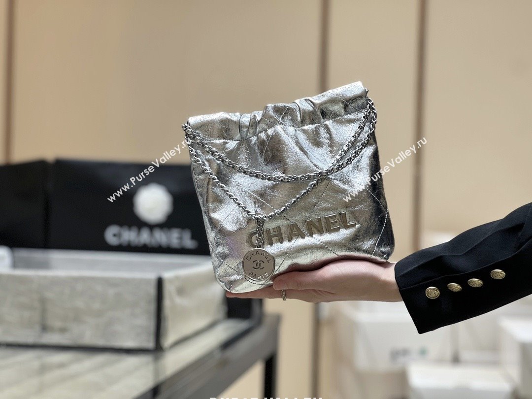 Chanel 22 Mini Bag in Metallic Calfskin AS3980 Silver 2025 Top Quality (SHUNY-25091106)