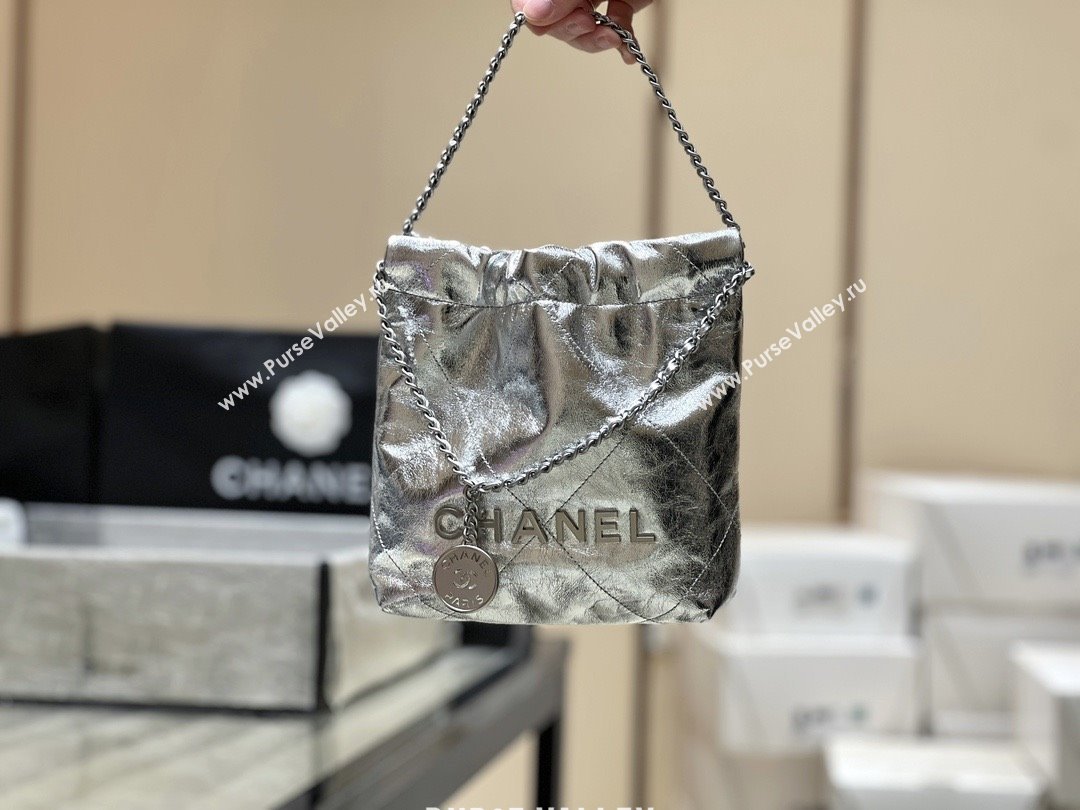 Chanel 22 Mini Bag in Metallic Calfskin AS3980 Silver 2025 Top Quality (SHUNY-25091106)