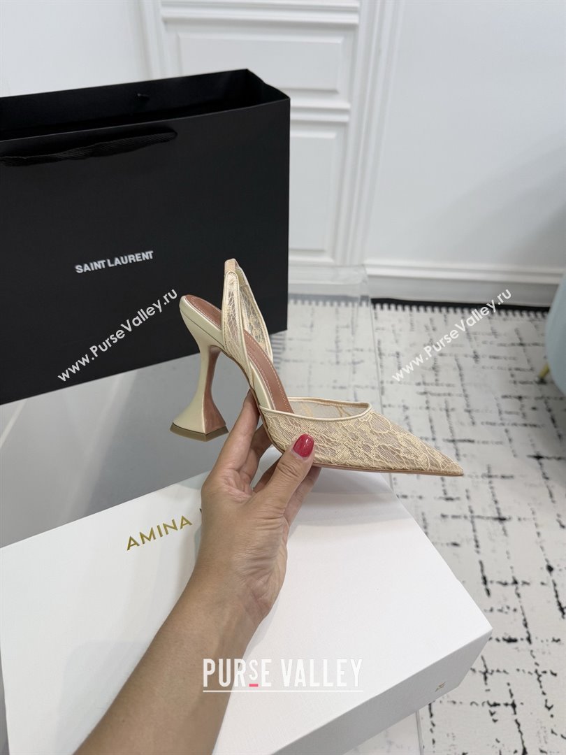 Amina Muaddi Holli Lace Sling Back Pumps 9.5cm Heel Beige 2025 (MD-25091113)