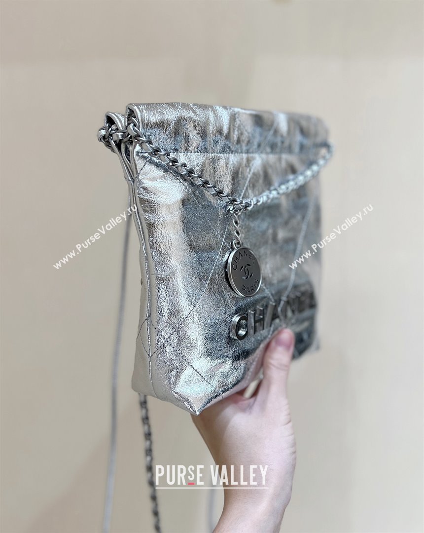 Chanel 22 Mini Bag in Metallic Calfskin AS3980 Silver 2025 Top Quality (SHUNY-25091106)