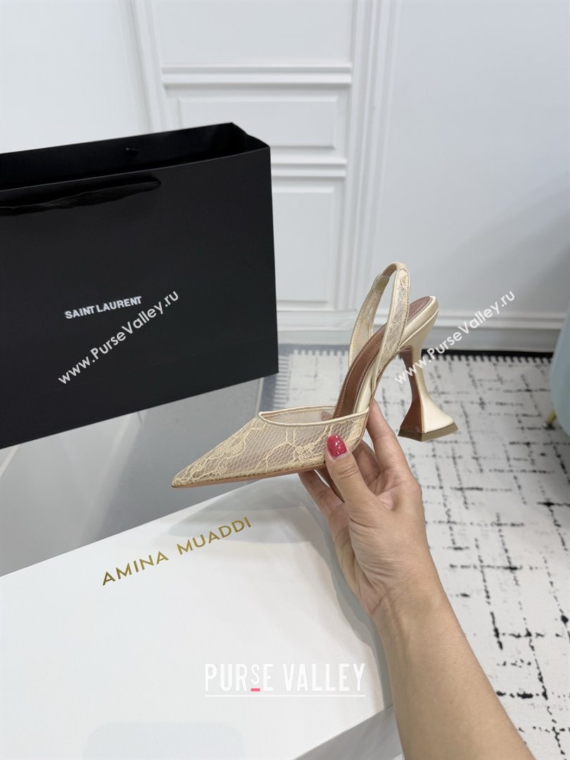 Amina Muaddi Holli Lace Sling Back Pumps 9.5cm Heel Beige 2025 (MD-25091113)