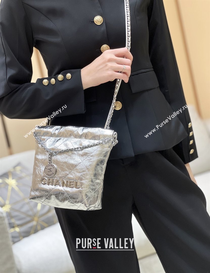 Chanel 22 Mini Bag in Metallic Calfskin AS3980 Silver 2025 Top Quality (SHUNY-25091106)