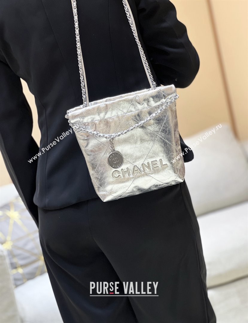 Chanel 22 Mini Bag in Metallic Calfskin AS3980 Silver 2025 Top Quality (SHUNY-25091106)