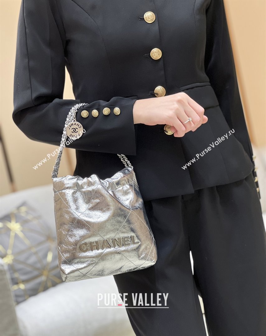 Chanel 22 Mini Bag in Metallic Calfskin AS3980 Silver 2025 Top Quality (SHUNY-25091106)