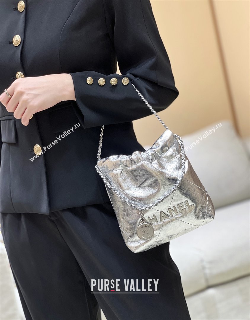 Chanel 22 Mini Bag in Metallic Calfskin AS3980 Silver 2025 Top Quality (SHUNY-25091106)