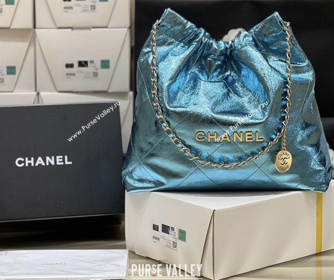 Chanel 22 Bag in Metallic Calfskin AS3261 Blue 2025 Top Quality (SHUNY-25091107)