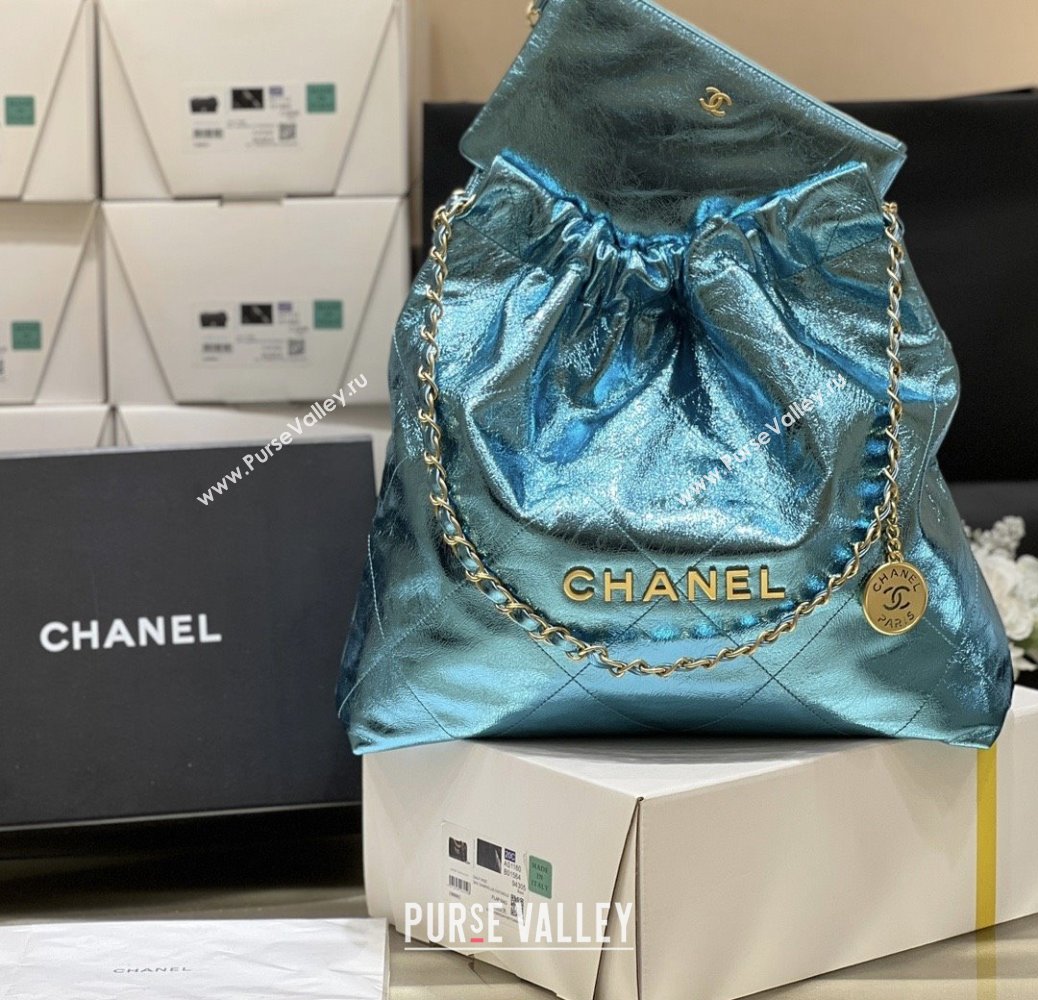 Chanel 22 Bag in Metallic Calfskin AS3261 Blue 2025 Top Quality (SHUNY-25091107)