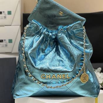 Chanel 22 Bag in Metallic Calfskin AS3261 Blue 2025 Top Quality (SHUNY-25091107)