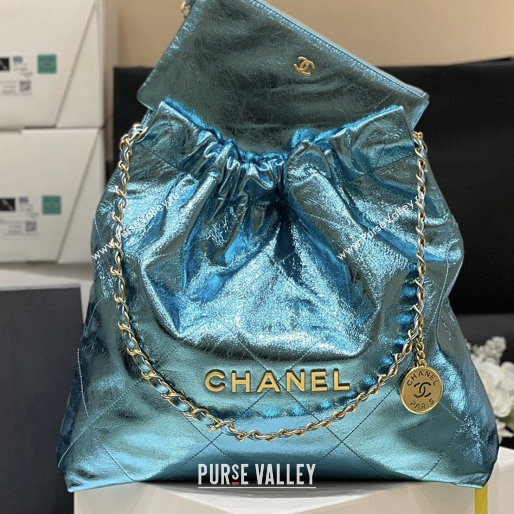 Chanel 22 Bag in Metallic Calfskin AS3261 Blue 2025 Top Quality (SHUNY-25091107)