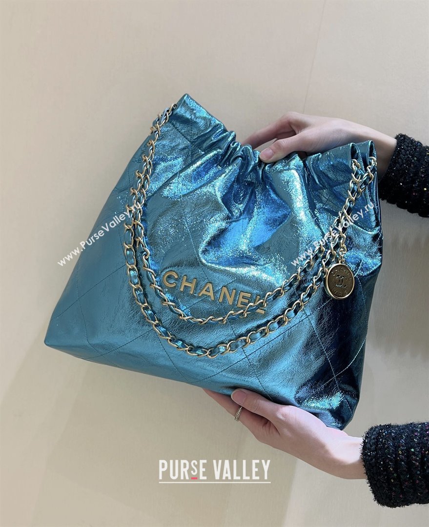 Chanel 22 Bag in Metallic Calfskin AS3261 Blue 2025 Top Quality (SHUNY-25091107)
