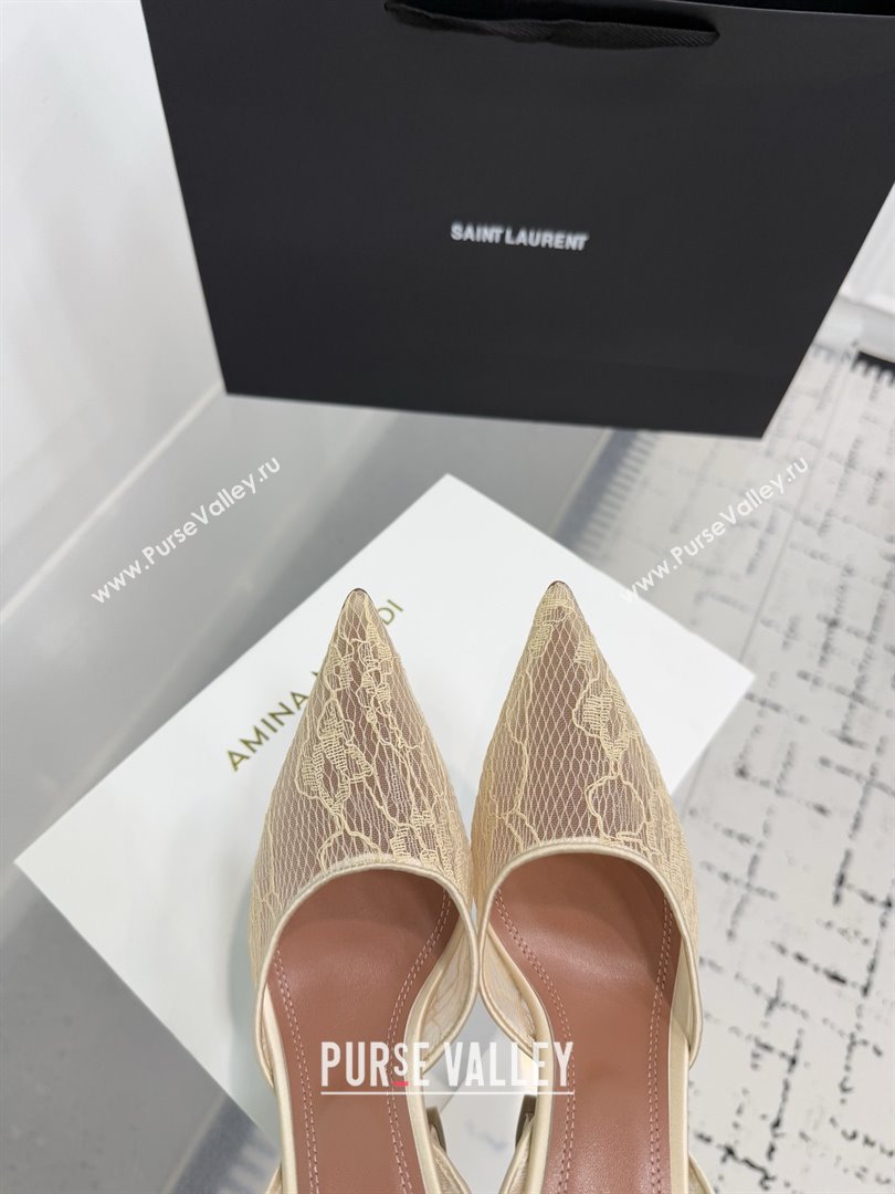 Amina Muaddi Holli Lace Sling Back Pumps 9.5cm Heel Beige 2025 (MD-25091113)