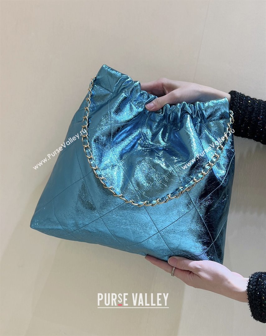 Chanel 22 Bag in Metallic Calfskin AS3261 Blue 2025 Top Quality (SHUNY-25091107)