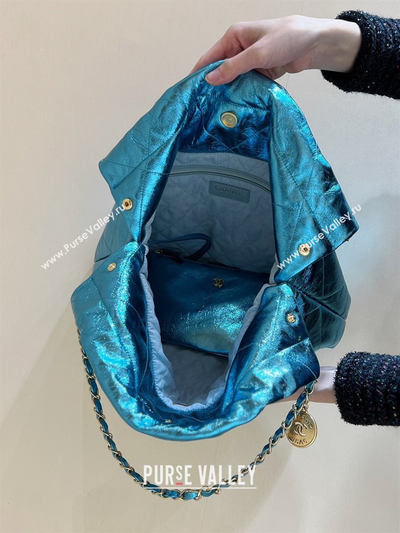 Chanel 22 Bag in Metallic Calfskin AS3261 Blue 2025 Top Quality (SHUNY-25091107)