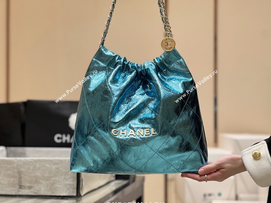 Chanel 22 Bag in Metallic Calfskin AS3261 Blue 2025 Top Quality (SHUNY-25091107)