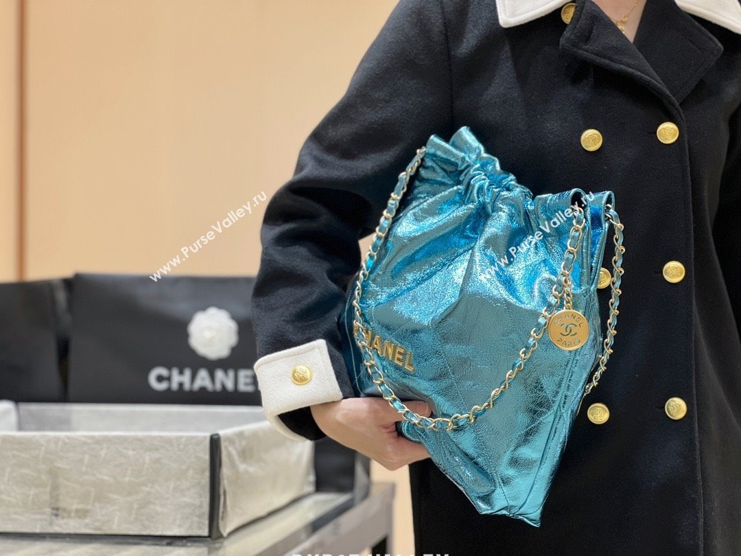Chanel 22 Bag in Metallic Calfskin AS3261 Blue 2025 Top Quality (SHUNY-25091107)