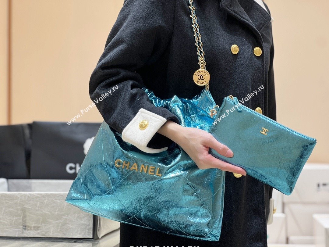 Chanel 22 Bag in Metallic Calfskin AS3261 Blue 2025 Top Quality (SHUNY-25091107)