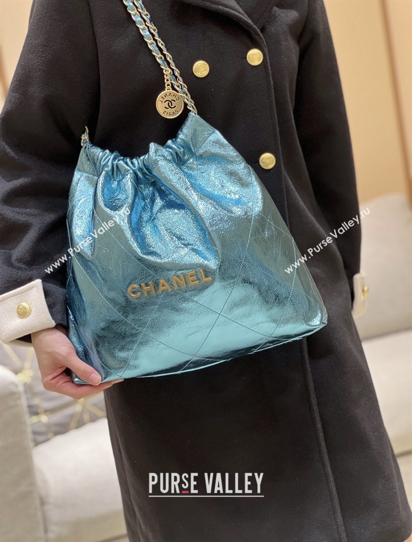 Chanel 22 Bag in Metallic Calfskin AS3261 Blue 2025 Top Quality (SHUNY-25091107)
