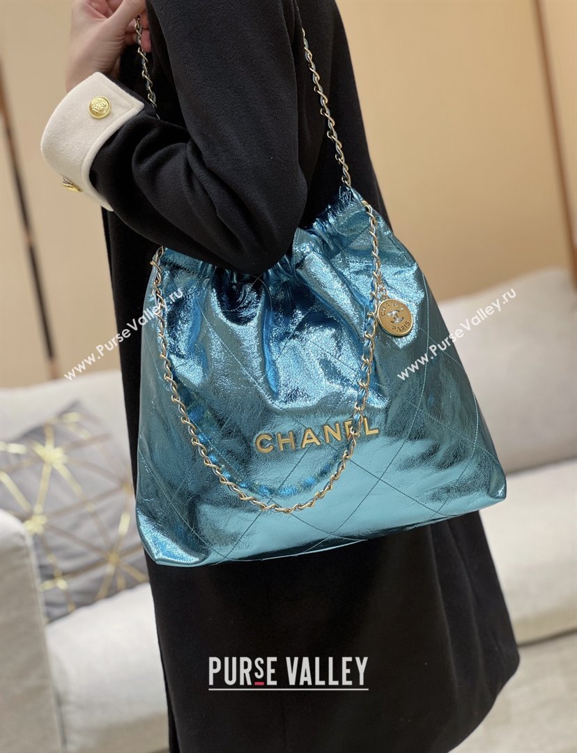 Chanel 22 Bag in Metallic Calfskin AS3261 Blue 2025 Top Quality (SHUNY-25091107)