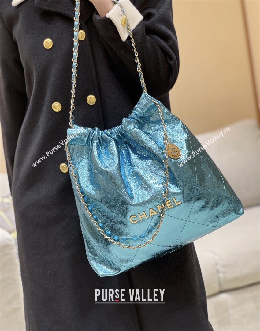 Chanel 22 Bag in Metallic Calfskin AS3261 Blue 2025 Top Quality (SHUNY-25091107)