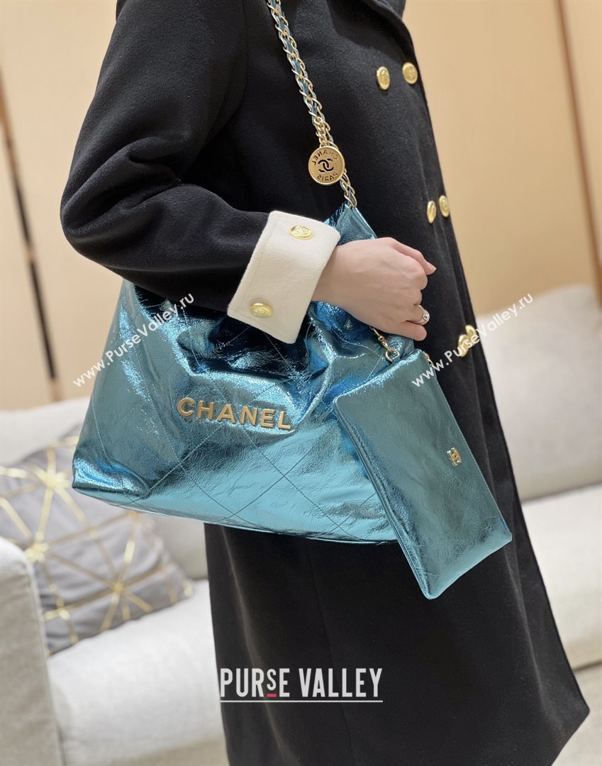 Chanel 22 Bag in Metallic Calfskin AS3261 Blue 2025 Top Quality (SHUNY-25091107)