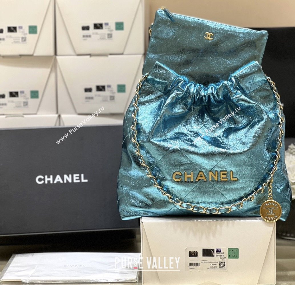 Chanel 22 Small Bag in Metallic Calfskin AS3260 Blue 2025 Top Quality (SHUNY-25091108)