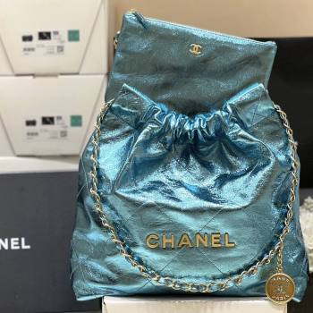 Chanel 22 Small Bag in Metallic Calfskin AS3260 Blue 2025 Top Quality (SHUNY-25091108)