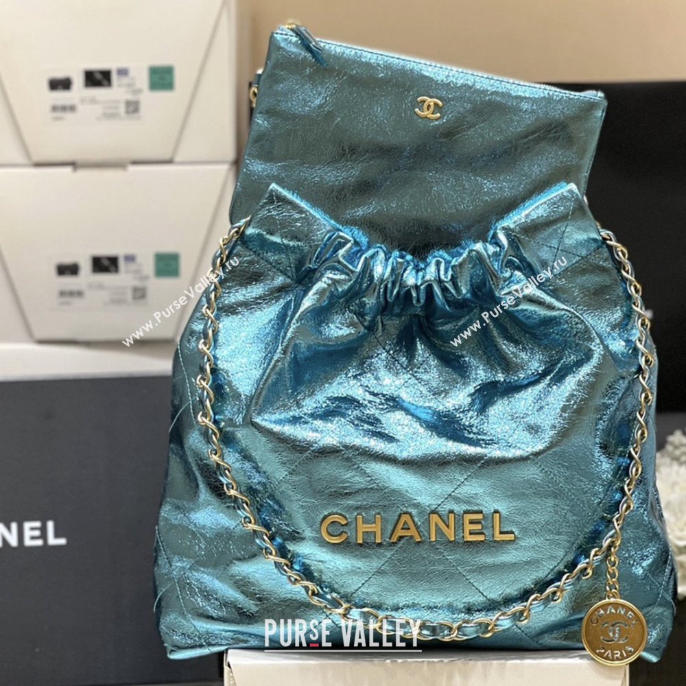 Chanel 22 Small Bag in Metallic Calfskin AS3260 Blue 2025 Top Quality (SHUNY-25091108)