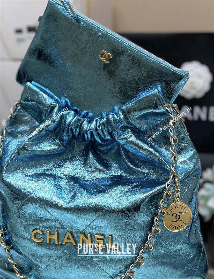 Chanel 22 Small Bag in Metallic Calfskin AS3260 Blue 2025 Top Quality (SHUNY-25091108)