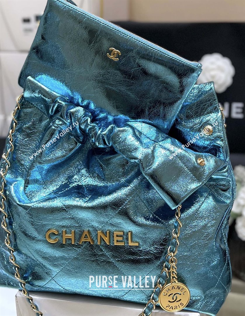 Chanel 22 Small Bag in Metallic Calfskin AS3260 Blue 2025 Top Quality (SHUNY-25091108)