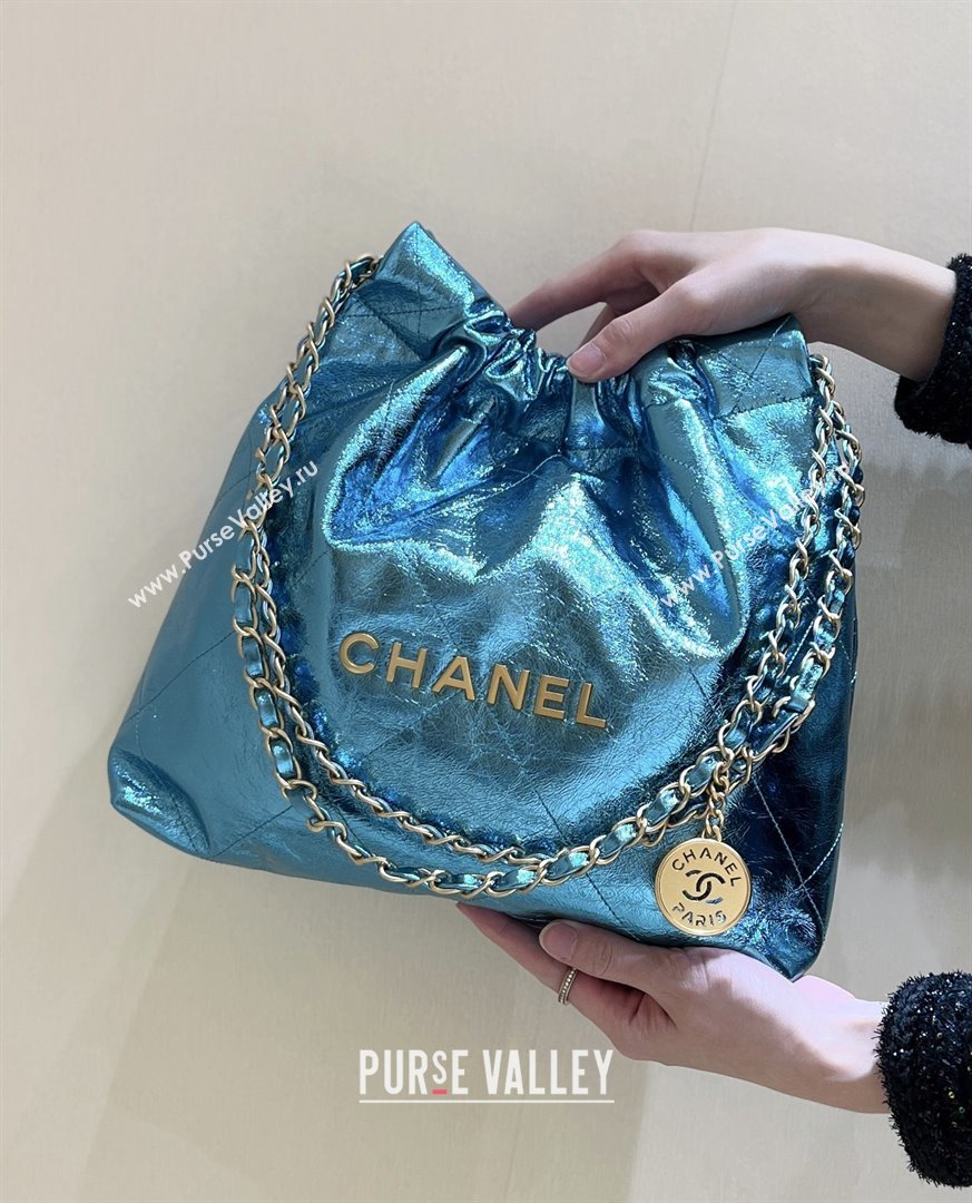 Chanel 22 Small Bag in Metallic Calfskin AS3260 Blue 2025 Top Quality (SHUNY-25091108)