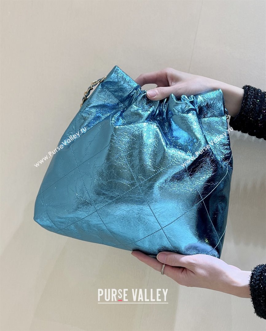 Chanel 22 Small Bag in Metallic Calfskin AS3260 Blue 2025 Top Quality (SHUNY-25091108)
