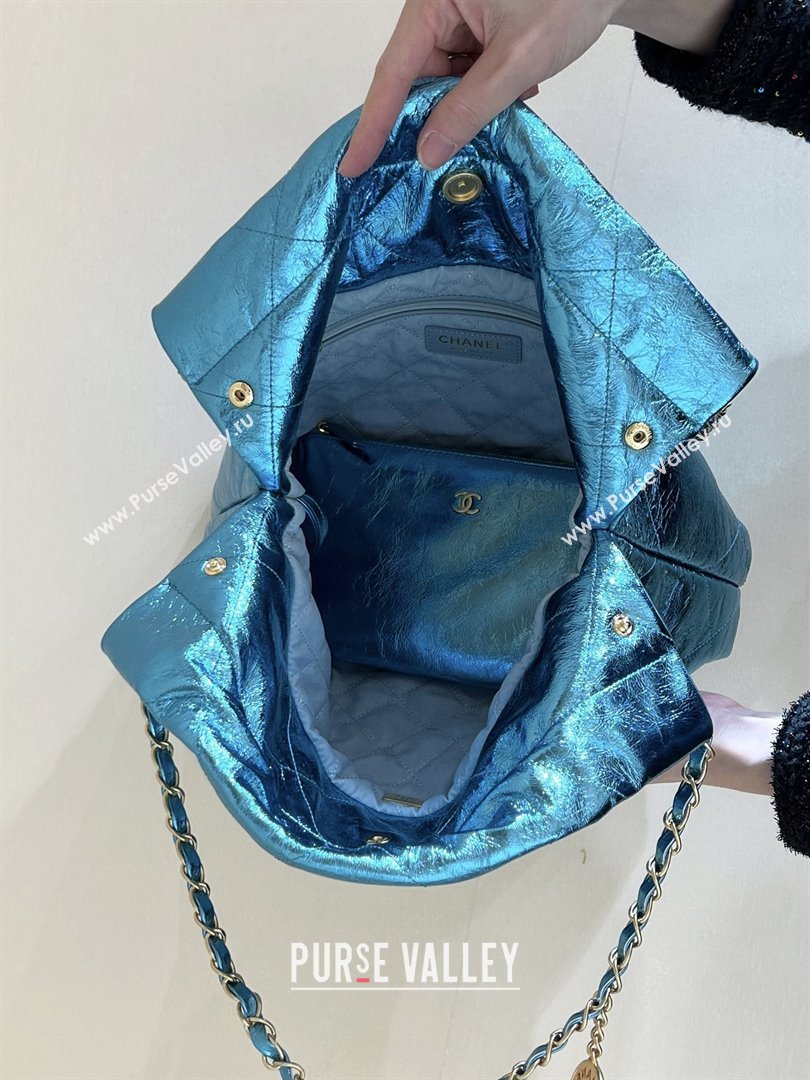 Chanel 22 Small Bag in Metallic Calfskin AS3260 Blue 2025 Top Quality (SHUNY-25091108)