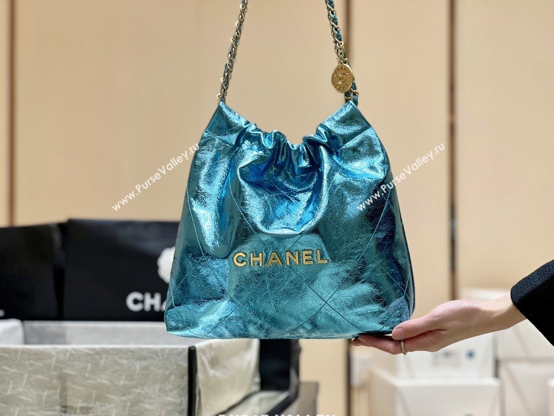 Chanel 22 Small Bag in Metallic Calfskin AS3260 Blue 2025 Top Quality (SHUNY-25091108)