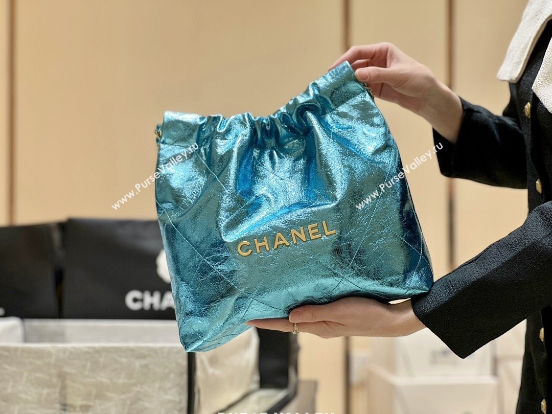 Chanel 22 Small Bag in Metallic Calfskin AS3260 Blue 2025 Top Quality (SHUNY-25091108)