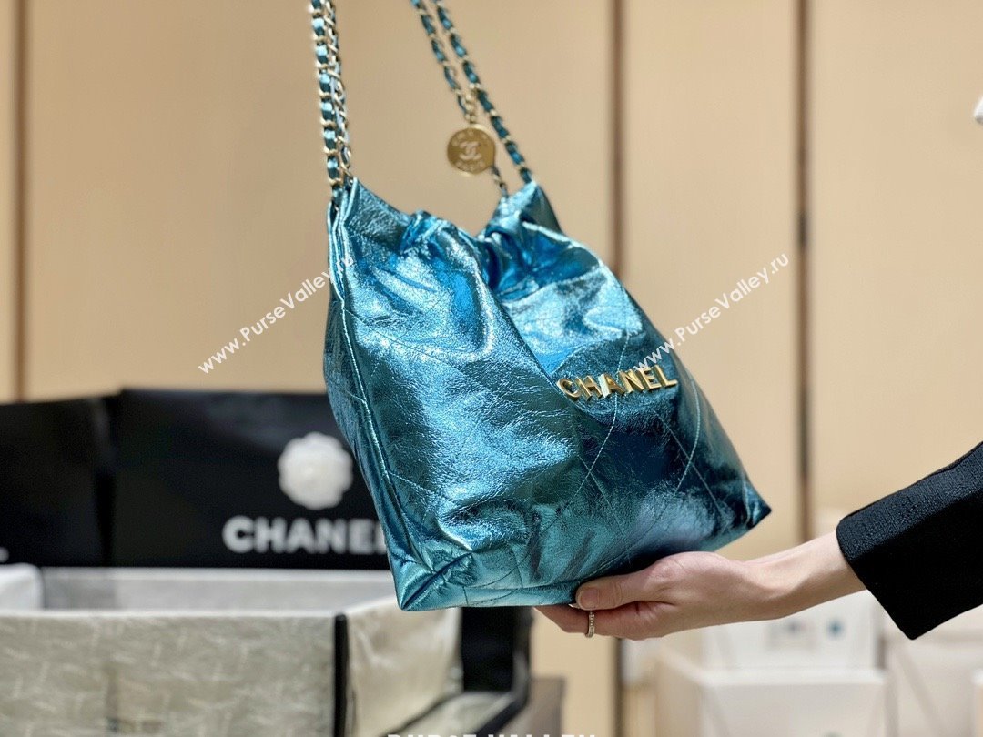 Chanel 22 Small Bag in Metallic Calfskin AS3260 Blue 2025 Top Quality (SHUNY-25091108)