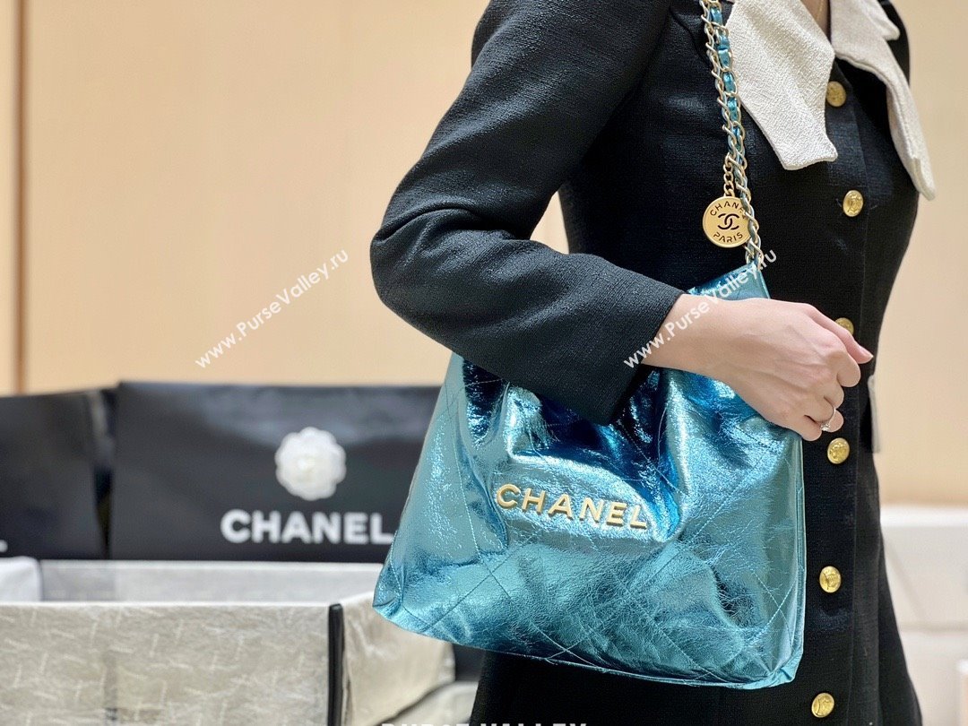 Chanel 22 Small Bag in Metallic Calfskin AS3260 Blue 2025 Top Quality (SHUNY-25091108)
