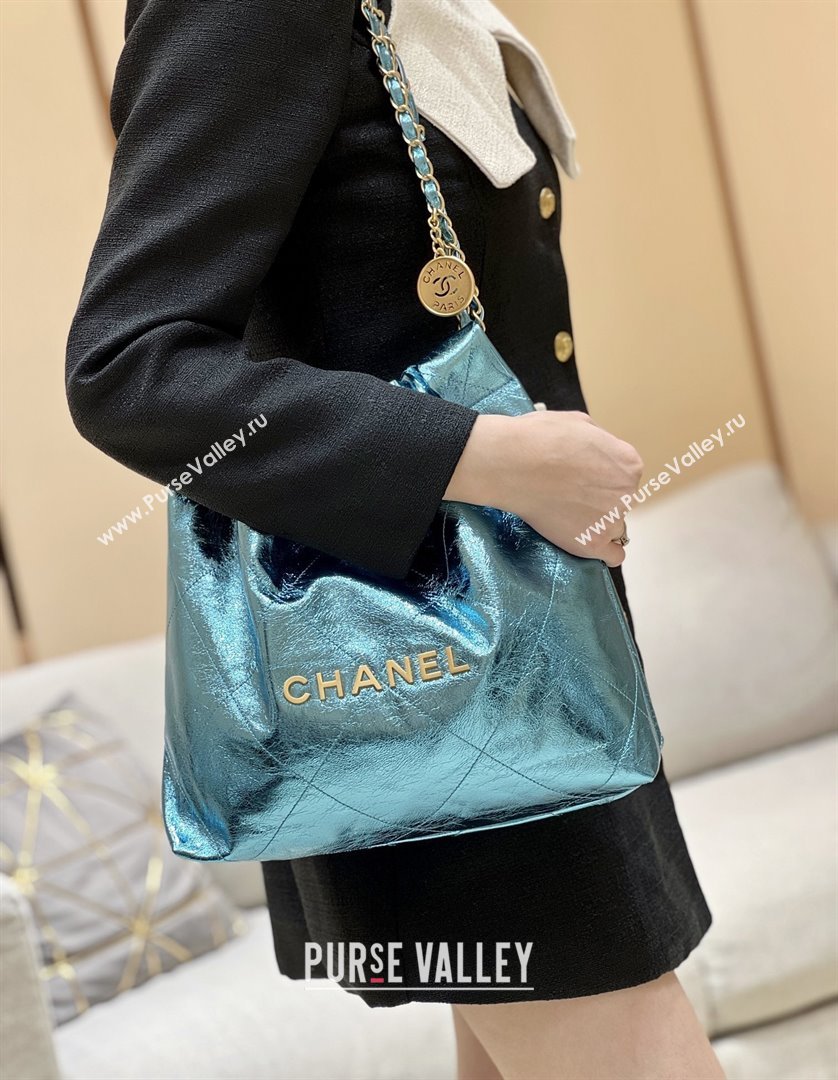 Chanel 22 Small Bag in Metallic Calfskin AS3260 Blue 2025 Top Quality (SHUNY-25091108)