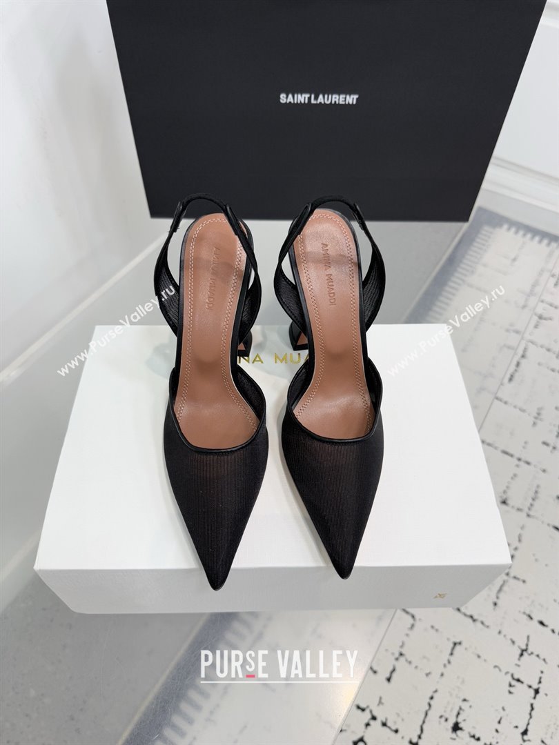 Amina Muaddi Holli Mesh Sling Back Pumps 9.5cm Heel Black 2025 (MD-25091115)