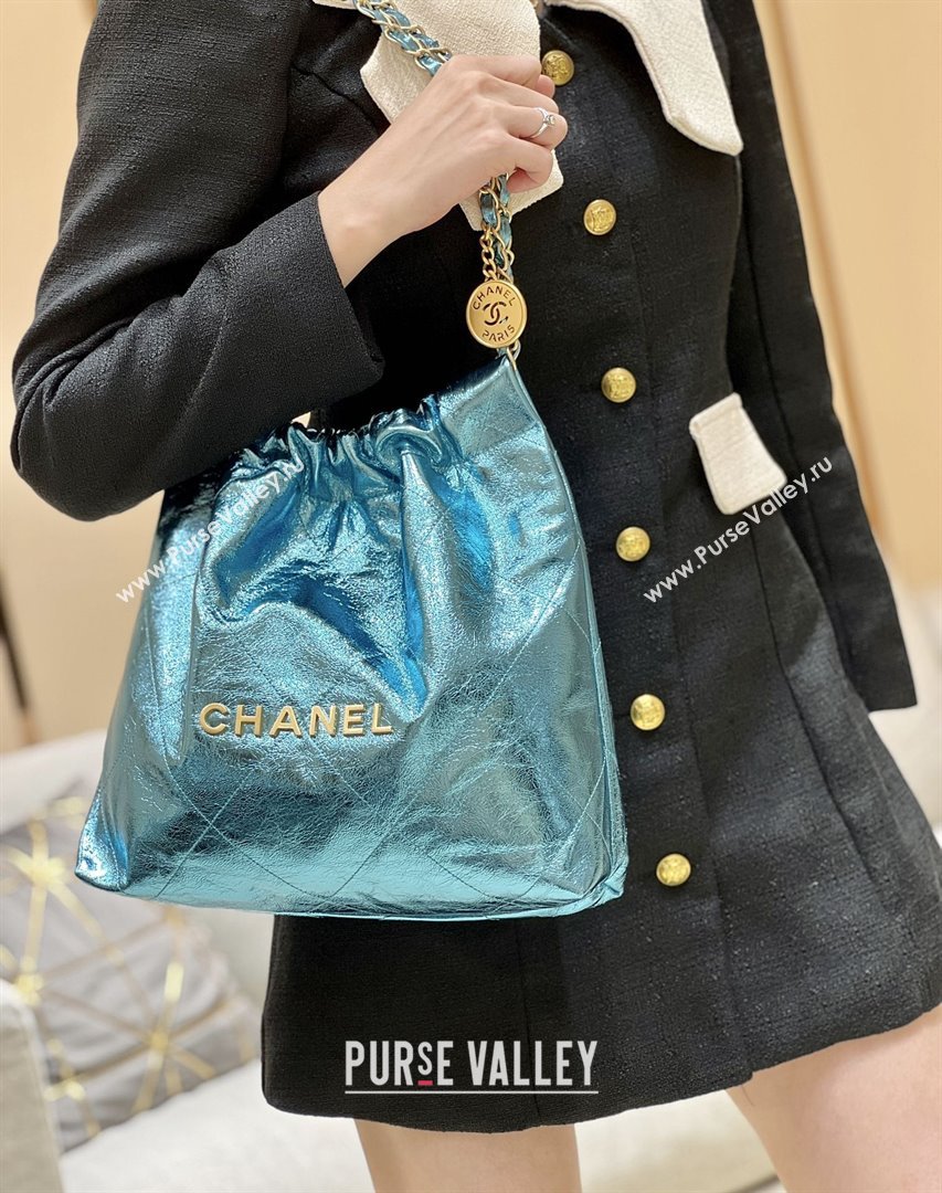 Chanel 22 Small Bag in Metallic Calfskin AS3260 Blue 2025 Top Quality (SHUNY-25091108)