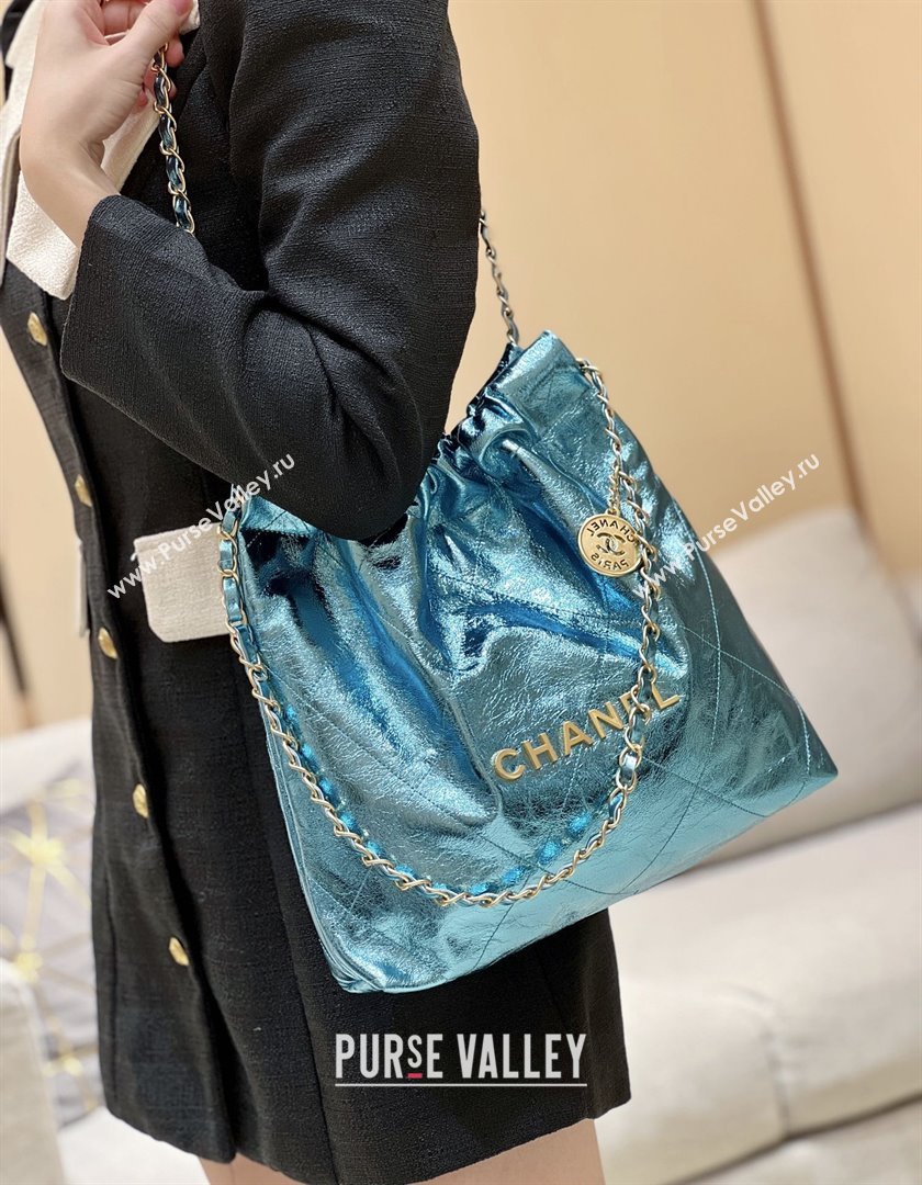 Chanel 22 Small Bag in Metallic Calfskin AS3260 Blue 2025 Top Quality (SHUNY-25091108)