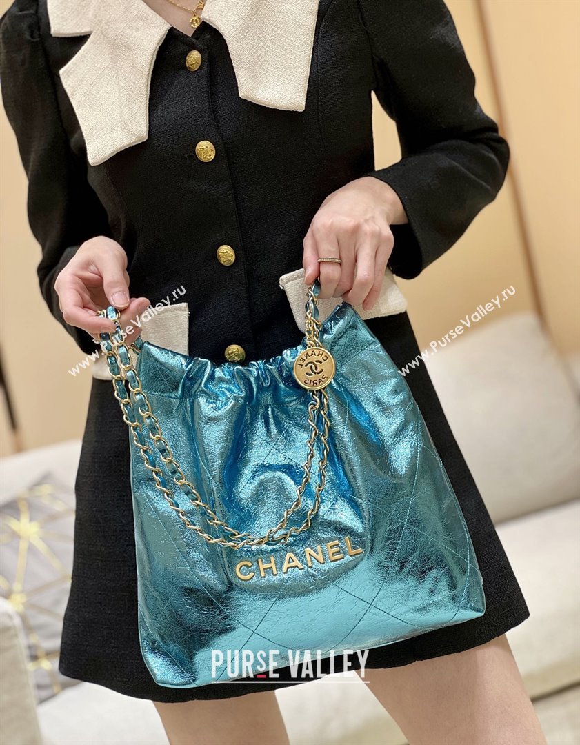 Chanel 22 Small Bag in Metallic Calfskin AS3260 Blue 2025 Top Quality (SHUNY-25091108)