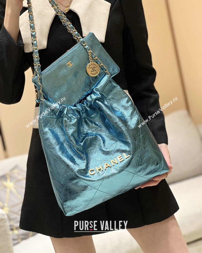 Chanel 22 Small Bag in Metallic Calfskin AS3260 Blue 2025 Top Quality (SHUNY-25091108)